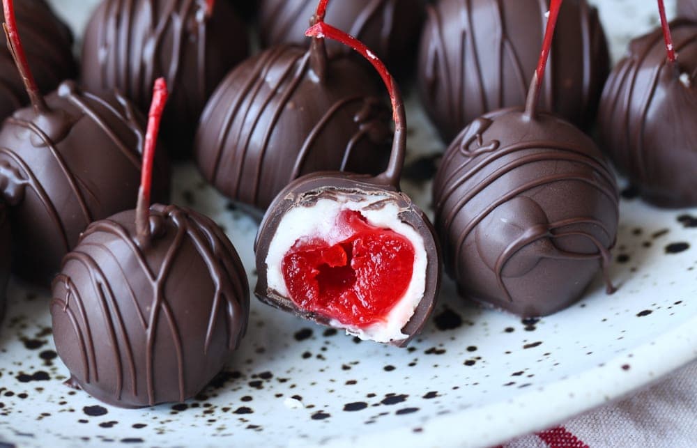 Chocolate Covered Cherries on a Plate
