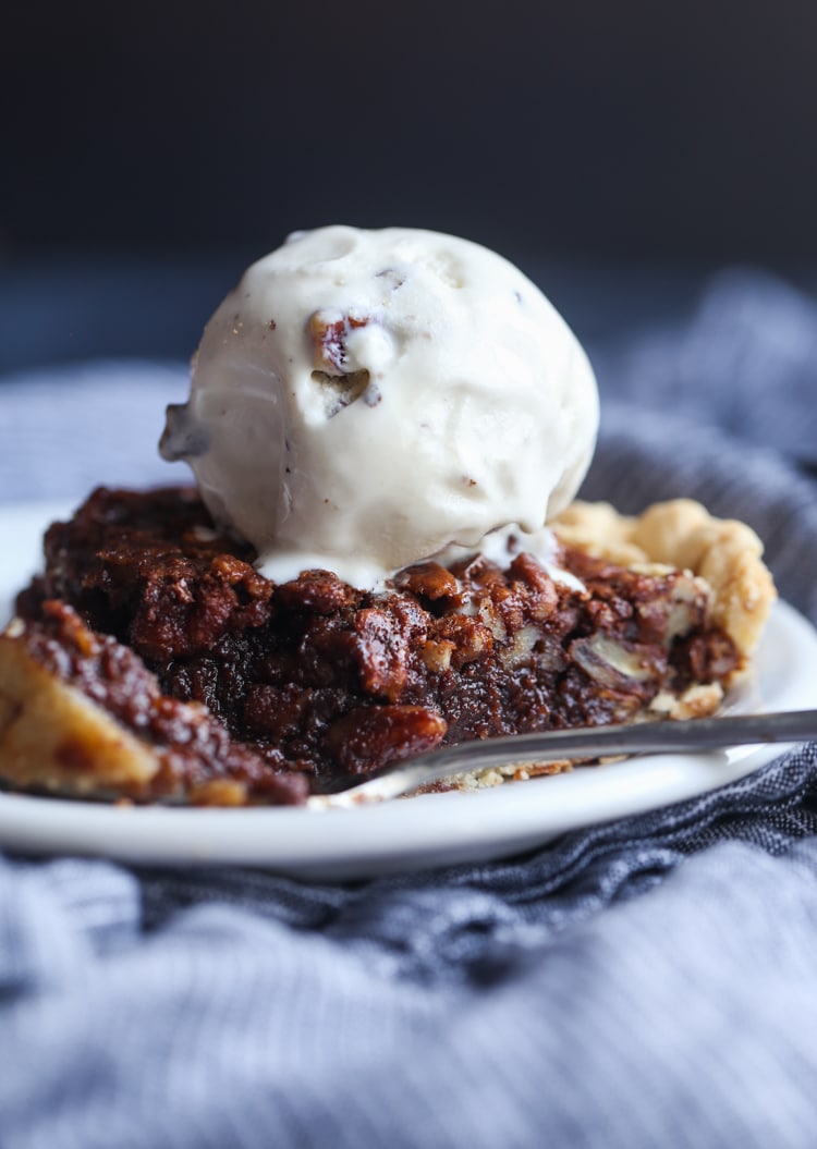 Chocolate Pecan Pie on a plate