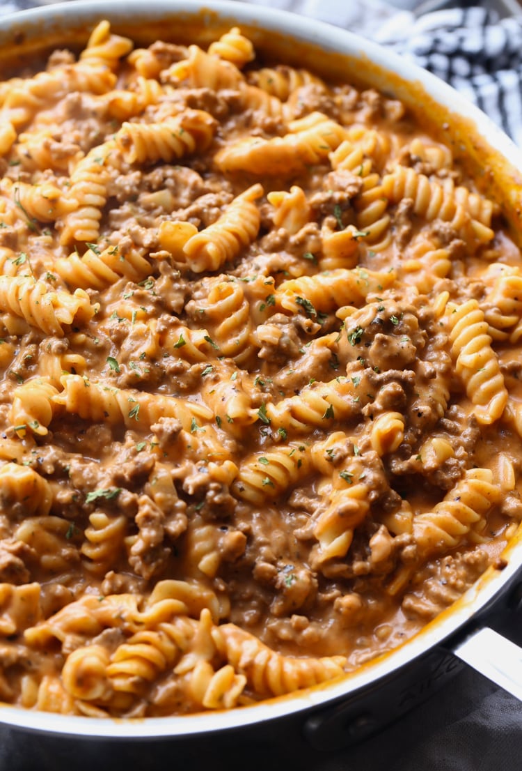 Creamy Beef Pasta in a large skillet.