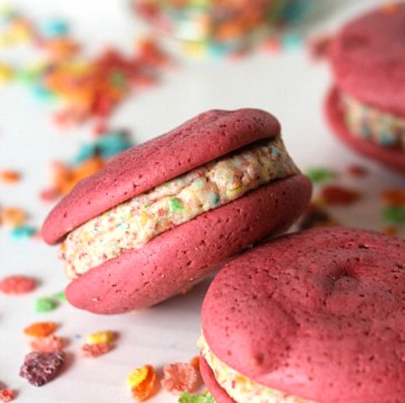 FRuity Pebble Whoopie Pies! Made with soft, Pink Velvet cake!