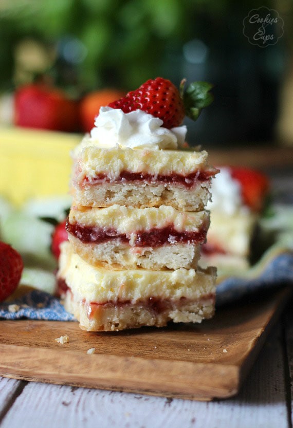 Strawberry Lemon Cheesecake Bars with Shortbread Crust